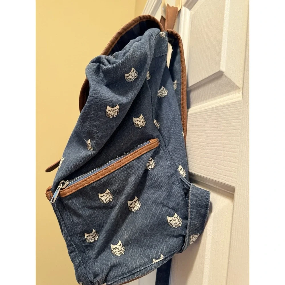 Mudd Blue‎ Denim Owl Print Backpack